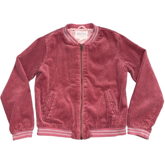 Gymboree Rose Pink Corduroy Varsity Bomber Jacket Girls Size M 7 8 Zip Up - Picture 1 of 5